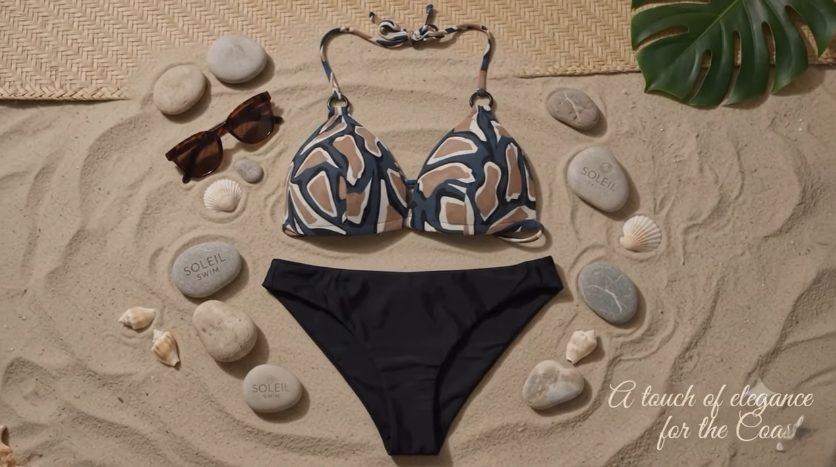 Bikini donna triangolo fantasia con slip nero