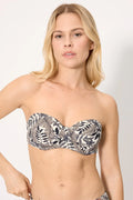 Top bikini donna fascia balconcino stampa tropicale bianco e nero