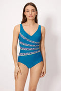 Costume da bagno snellente con ferretto e motivo floreale blu, coppa B