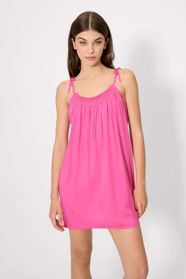 Mini abito rosa basic con spalline annodate