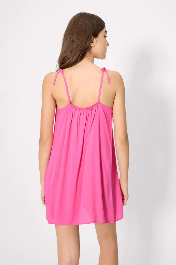 Mini abito rosa basic con spalline annodate