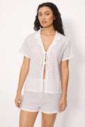 Camicia bianca a maniche corte in cotone ricamato