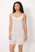 Abito corto con spalline, in cotone bianco ricamato