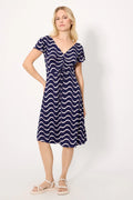 Abito mare donna blu navy con stampa a onde