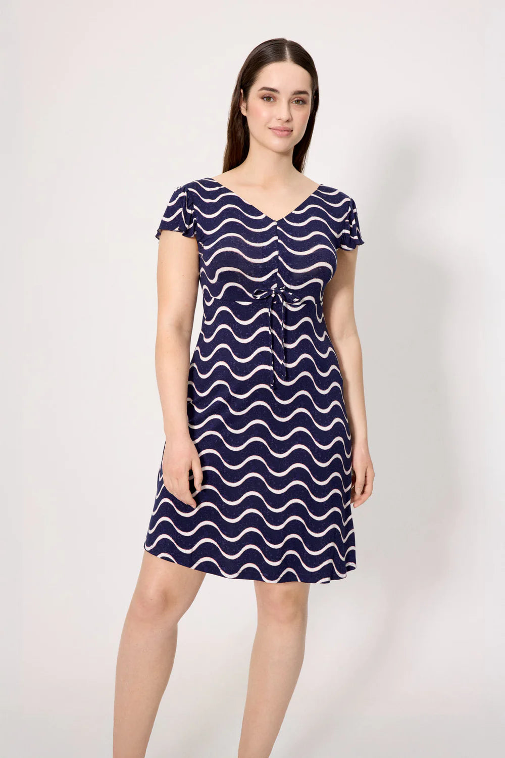 Abito mare donna blu navy con stampa a onde