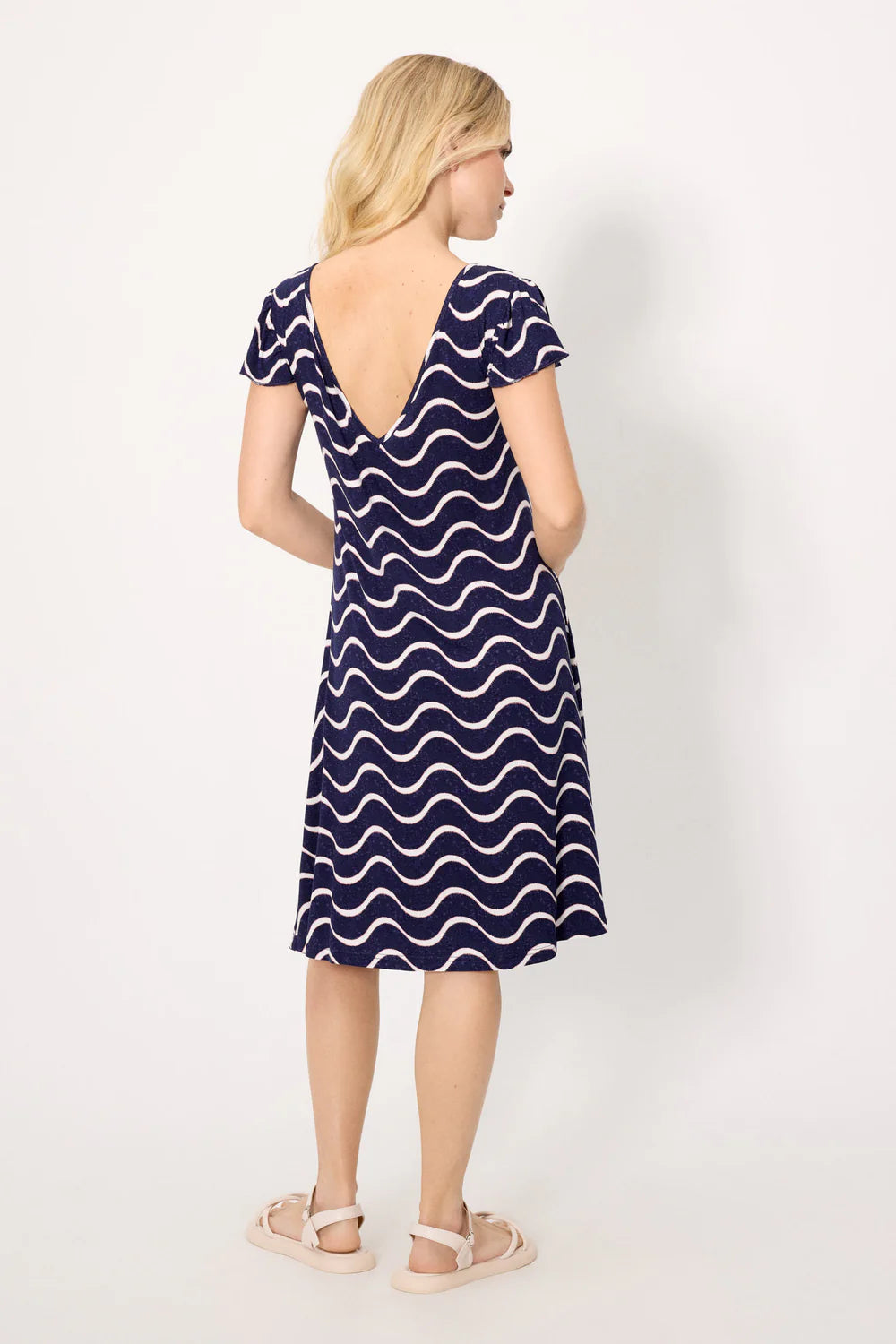 Abito mare donna blu navy con stampa a onde