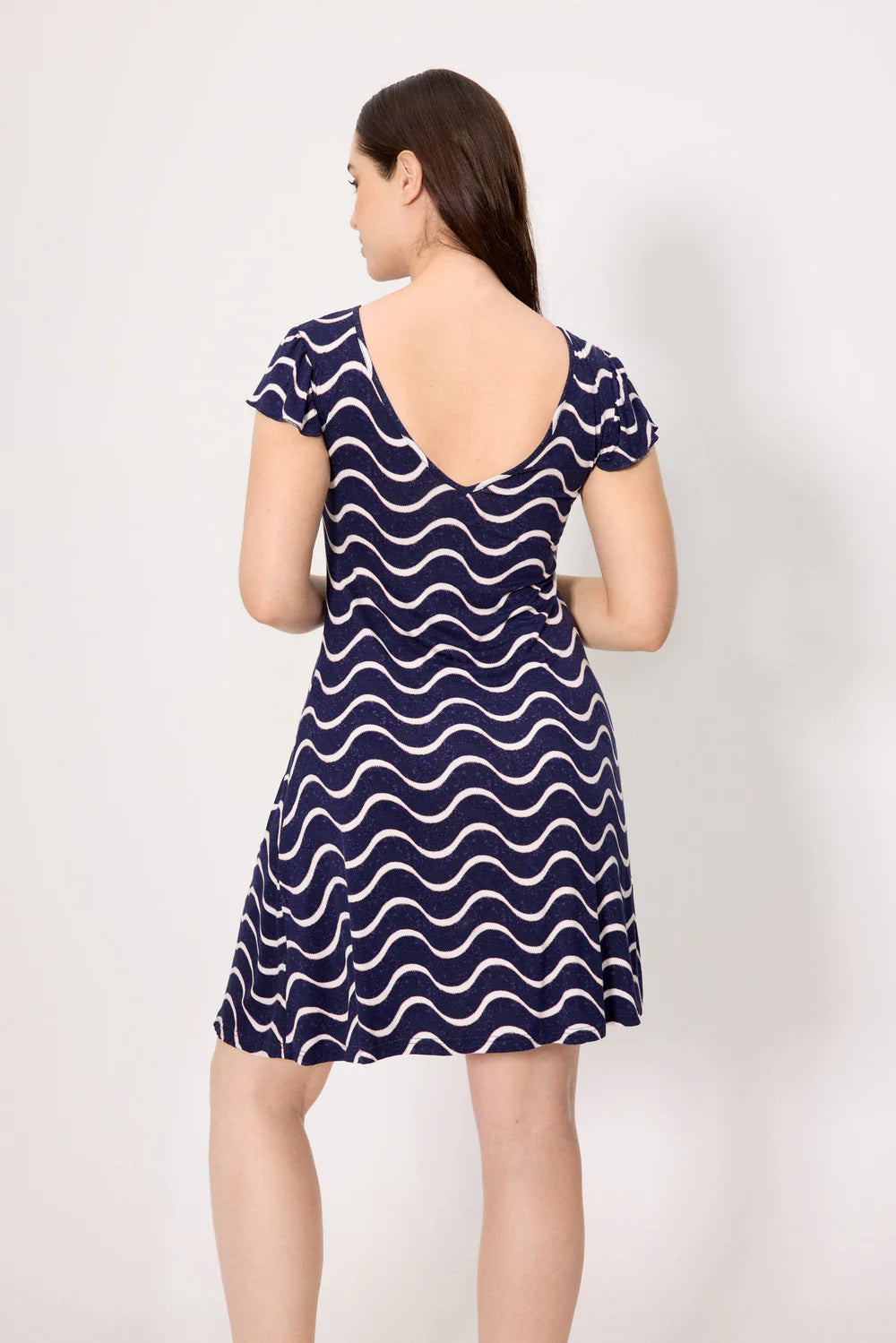 Abito mare donna blu navy con stampa a onde