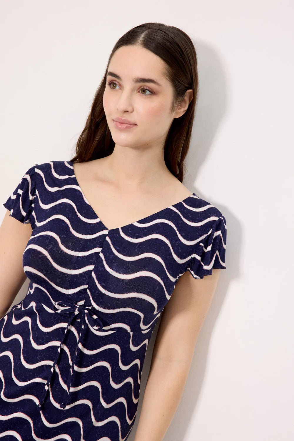 Abito mare donna blu navy con stampa a onde