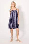 Abito mare donna blu navy con spalline e stampa a onde
