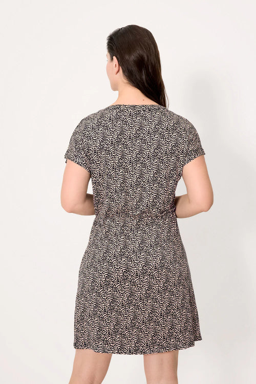 Abito corto donna fantasia geometrica con coulisse