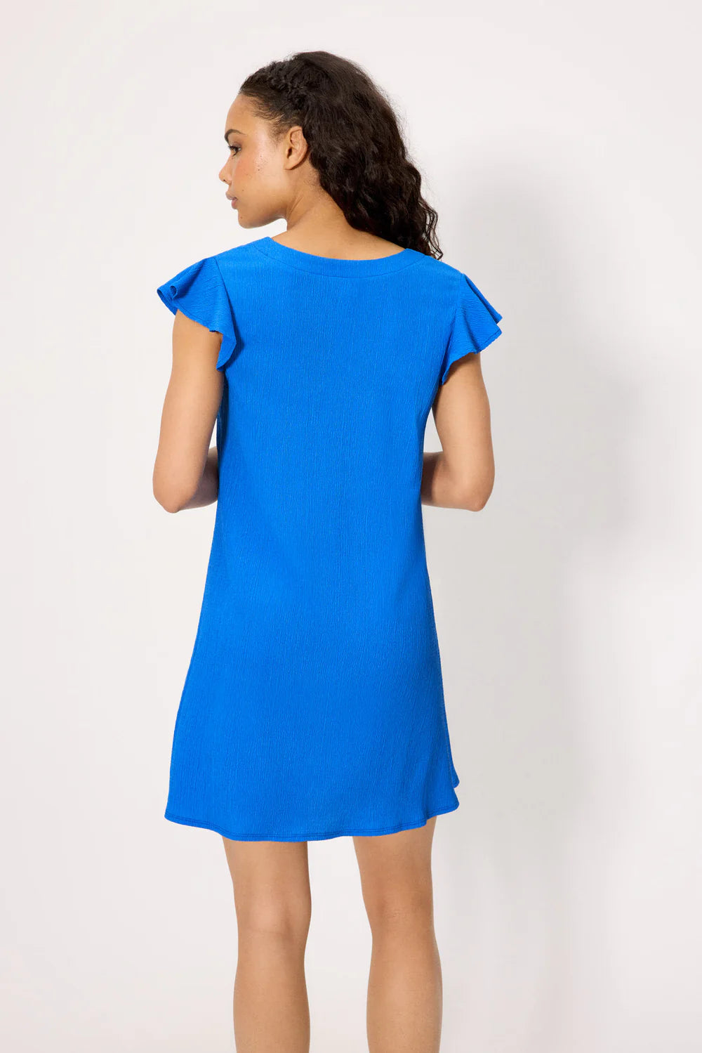 Abito estivo donna blu elettrico con maniche a volant