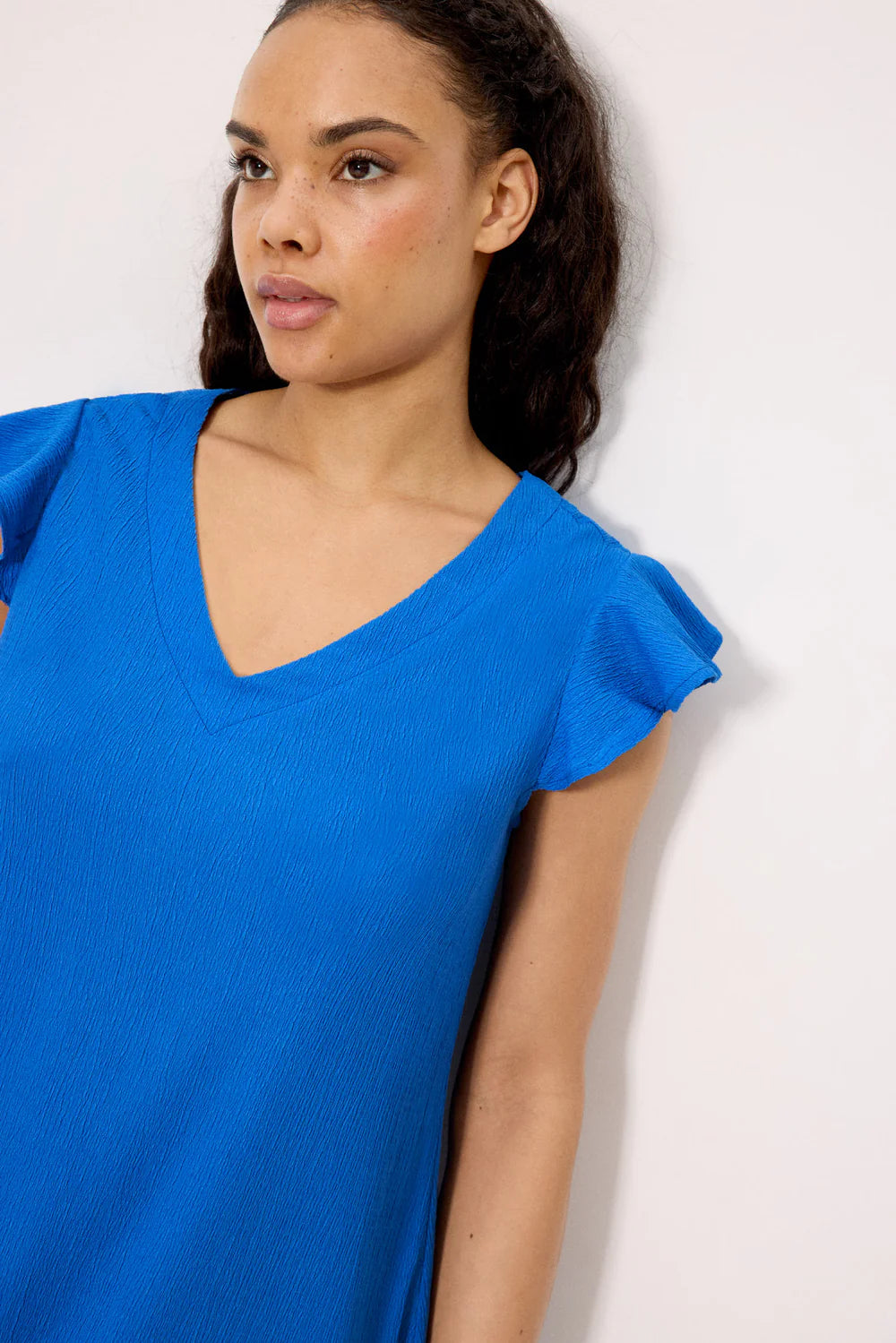 Abito estivo donna blu elettrico con maniche a volant