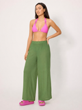 Pantaloni mare donna verdi a palazzo con spacchi