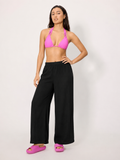 Pantaloni mare donna neri a palazzo con spacchi