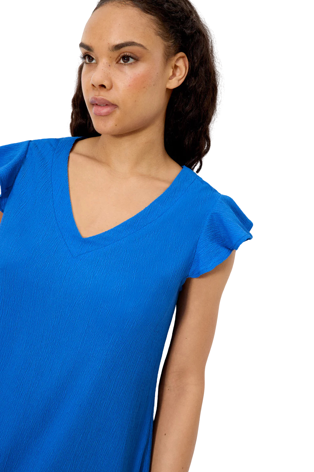 Abito estivo donna blu elettrico con maniche a volant